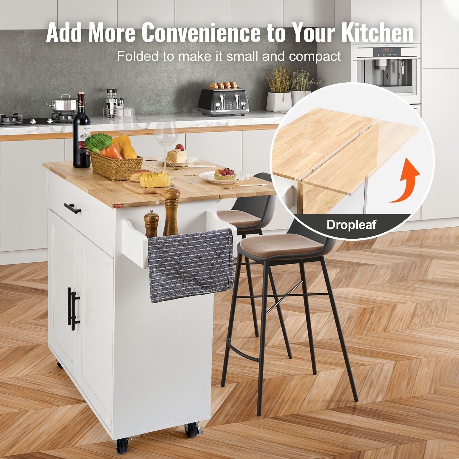 white kitchen island cart solid wood top 35.4" width rolling storage cabinet mobile table spice towel rack drop leaf islands