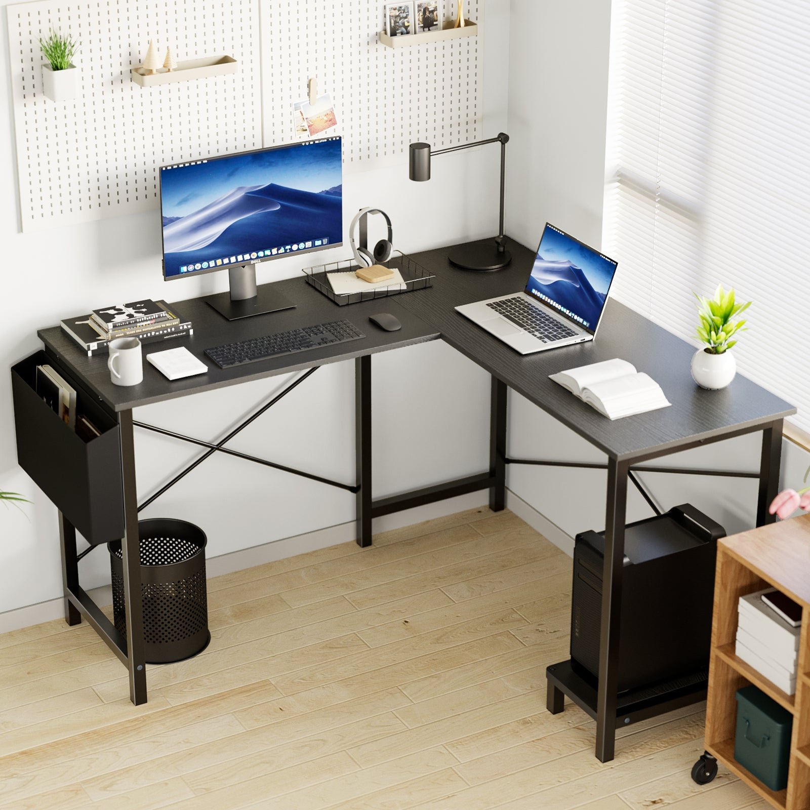 fcj adjustable l shaped gaming laptop desk portable metal computer desk cooling foldable extendable for home office hotel use