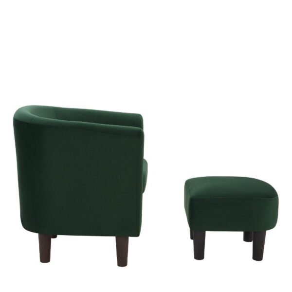 velvet accent chair with ottoman, modern barrel chair armchair for living room, green