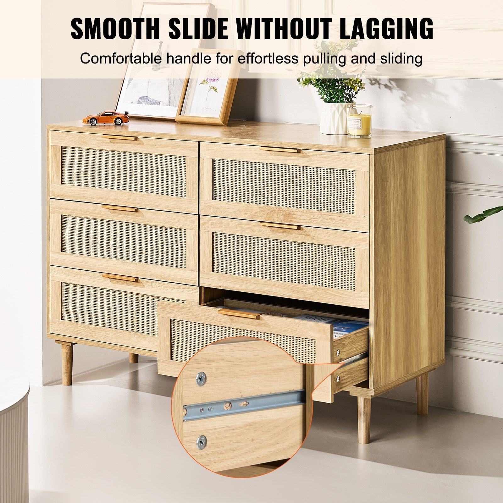 7 drawer boho dresser natural wood rattan chest drawers spacious storage for bedroom living room nightstand sturdy handles legs