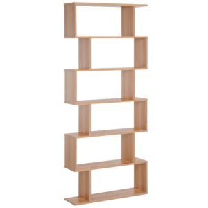 75.5" h oak wooden 6 tier bookcase free standing storage display and room divider