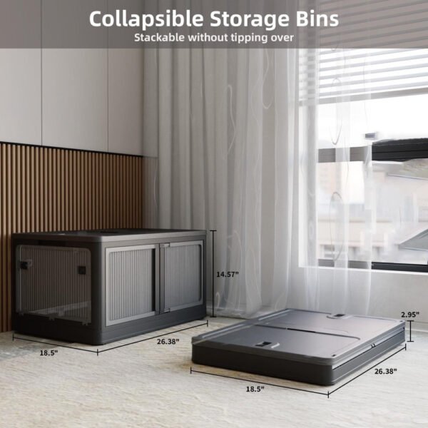 384qt 3 pack transparent stackable storage bins with 5 doors to open with wheels, folding plastic craft containers large