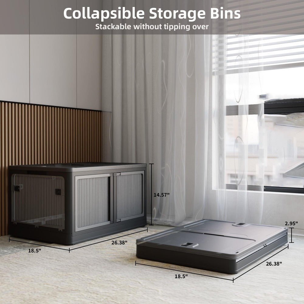 384qt 3 pack transparent stackable storage bins with 5 doors to open with wheels, folding plastic craft containers large