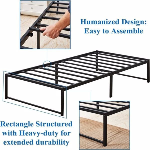 black metal bed frame platform mattress foundation steel slat support easy assembly no box spring needed no weekend shipment