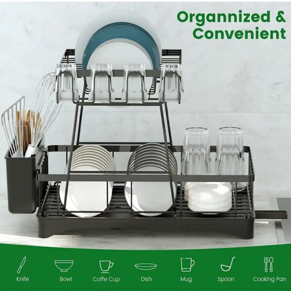 tableware drying rack, 304 stainless steel large utensil rack and drainage plate set, with rotating water outlet drainage device