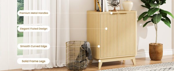 2 door fluted sideboard buffet natural oak aesthetic curved design adjustable shelf entryway console table living room cabinet