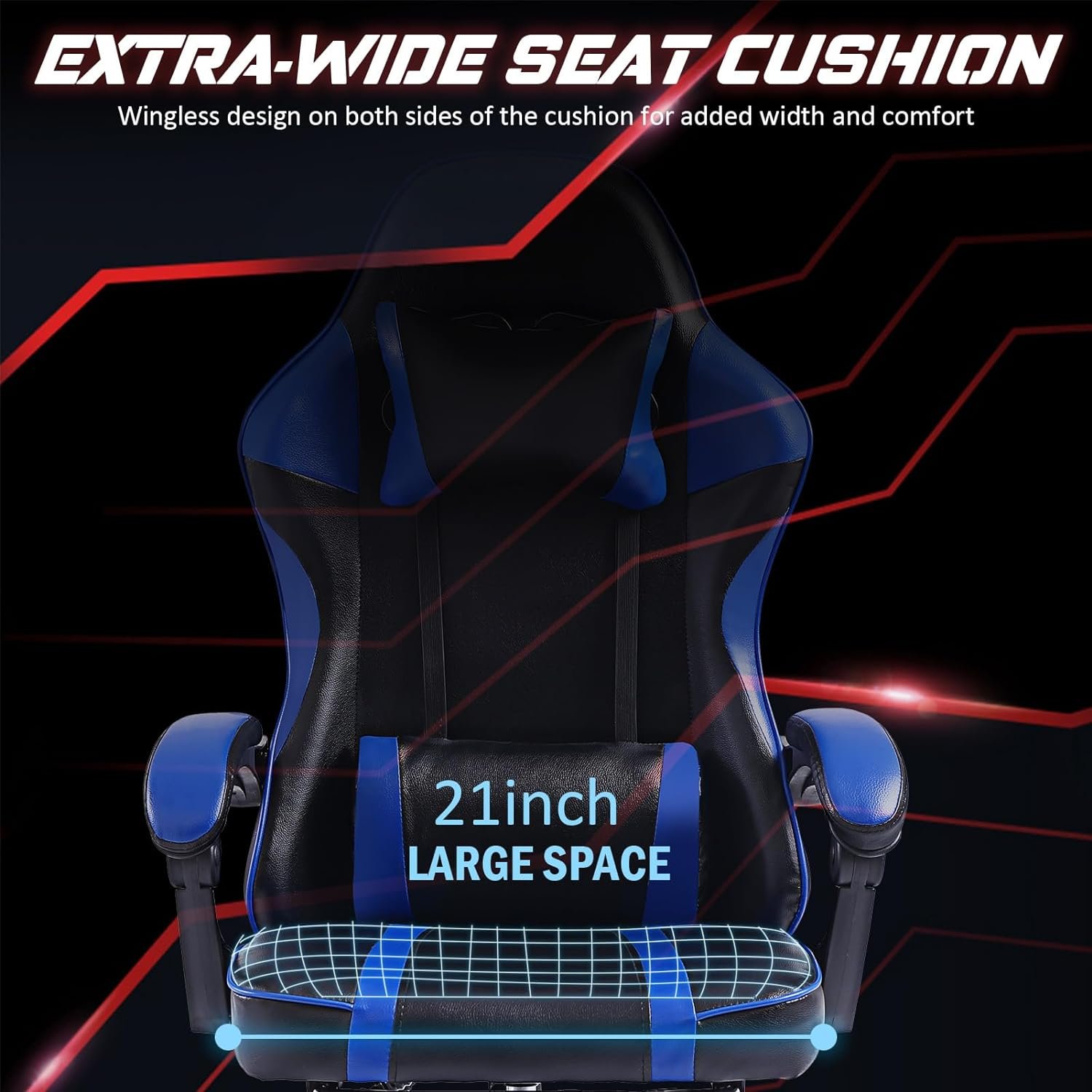 adjustable blue lift chair with revolving feature synthetic leather stainless steel game chair with lumbar pillow and footrest