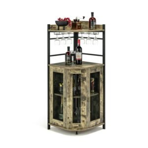 adjustable industrial corner bar cabinet with glass holder featuring an adjustable shelf