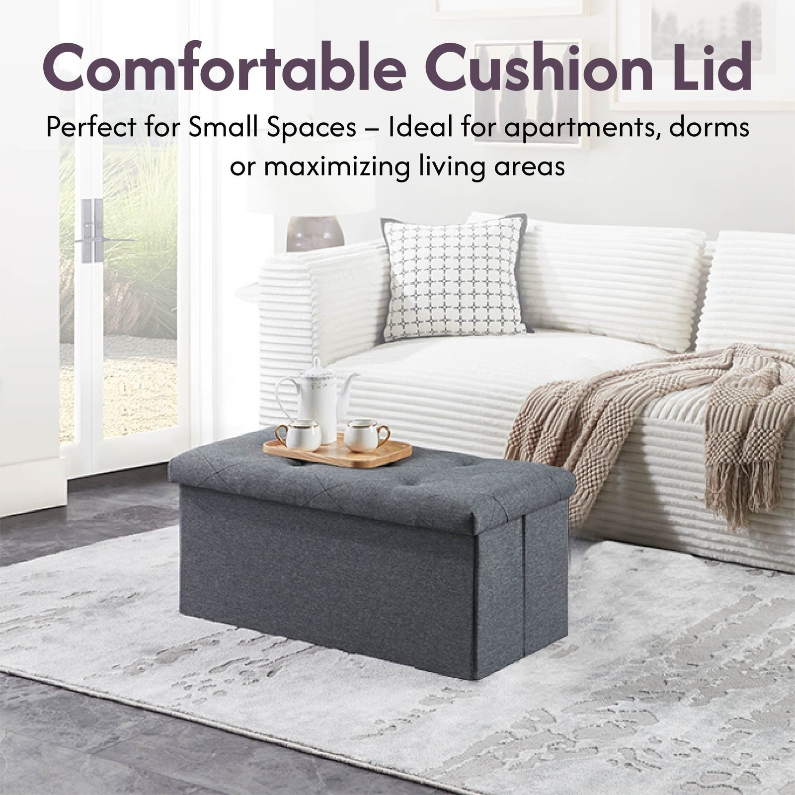 30 inches gray folding storage ottoman bench for foot rest & end bed storage chic chest design for living room bedroom entryway