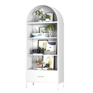 72.83inch h traditional design white fcj bookshelf cabinets metal arched with drawer for home office assembly required