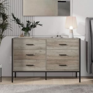 solid wood dresser 6 drawers sturdy steel frame 48 inch rustic grey wooden storage closet for bedroom clothes cabinet