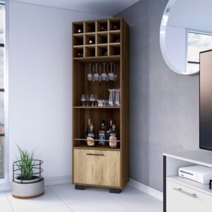 aubree corner bar cabinet with twelve built in wine racks two shelves one flexible drawer