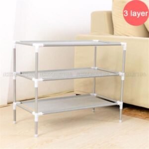 simple assembly 3 tier non woven fabric shoe rack in gray efficient storage solution