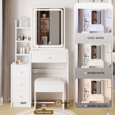 29.2 small space left bedside cabinet high capacity led mirror vanity table cushioned stool large sliding touch makeup vanities