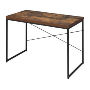 fcj solid wood writing desk weathered oak and black with metal sled base foldable computer table for home office