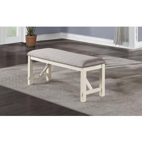 fcj dining room furniture comfortable 1x bench with gray fabric cushion seat and white clean lines