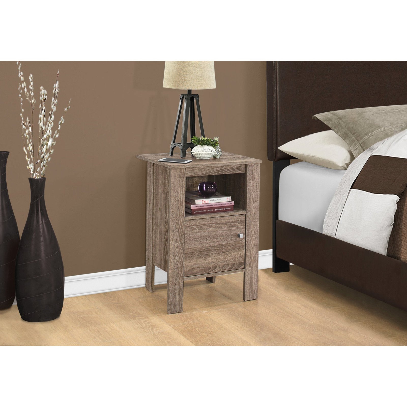 24" deep taupe wood end table with shelf hms living room set