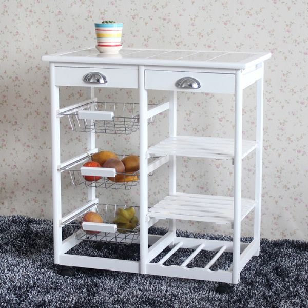 2 drawer 3 basket 3 shelf white kitchen & dining room cart rolling storage rack with wheels replacement code 85659263