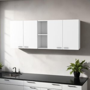 hms 59 white wood wall mounted accent cabinet with four doors kitchen cabinets product