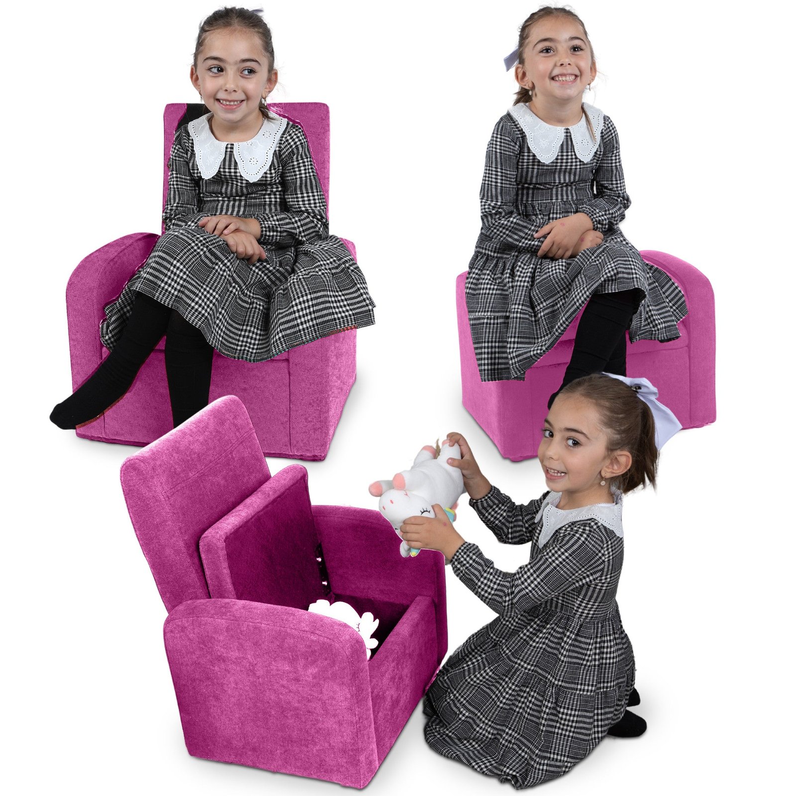 hms kids comfortable pink upholstered recliner chair with storage for living room