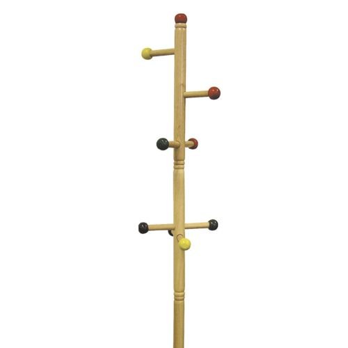 49.5" tall natural finish wooden coat rack for kids 8 colored metal pegs home furniture