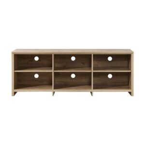 65 inch black oak wood tv stand with 6 storage shelves