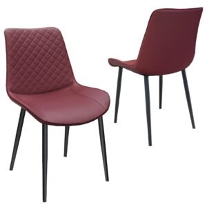 wine red pu leather dining chair set armless with metal legs for kitchen restaurant living room or meeting room use