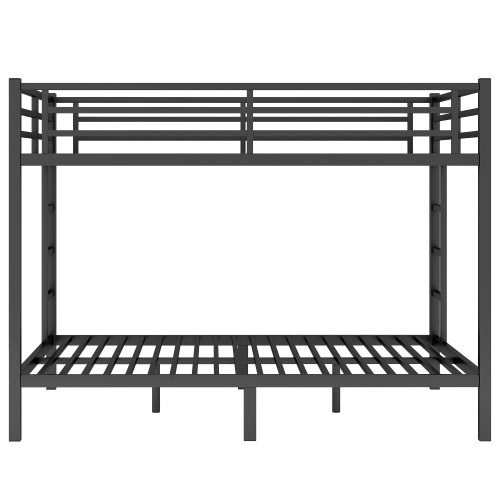 black fcj metal queen over queen bunk bed for teens adults space saving noise reduced design no box spring needed iron frame