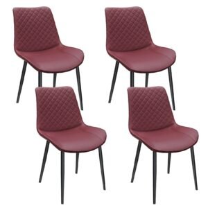 wine red pu leather dining chair metal legs chequer upholstered armless chair set for kitchen restaurant living meeting room use