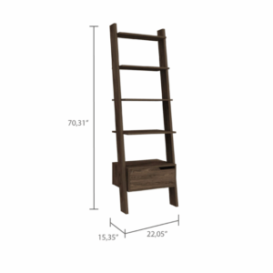 contemporary trapezoidal bookshelf with one drawer and five open shelves deep walnut wood fcj for home office or workshop