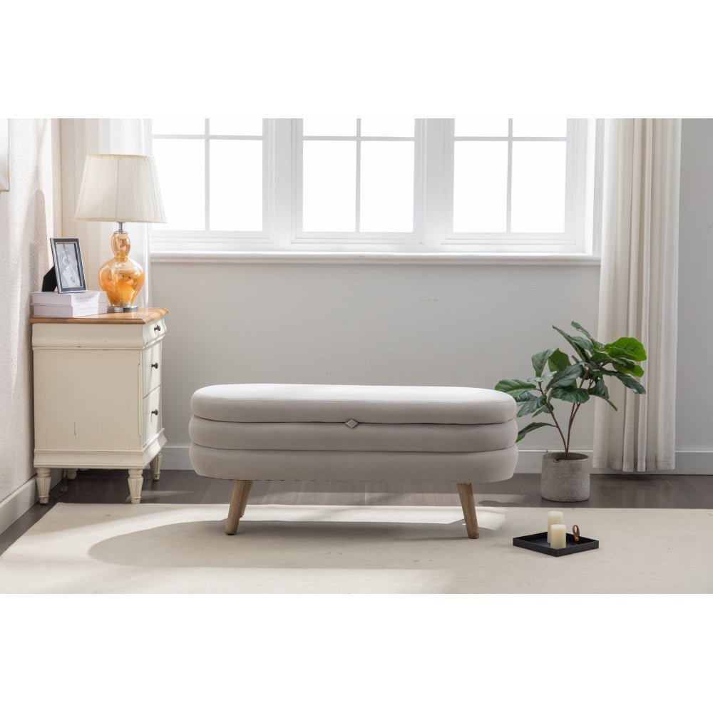 036 velvet fabric storage bench bedroom bench with wood legs for living room bedroom indoor,light gray
