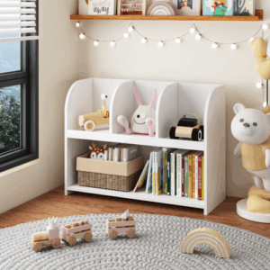 fcj kids bookcase with 4 compartments mdf wooden cabinet for home office living room bedroom school book display furniture