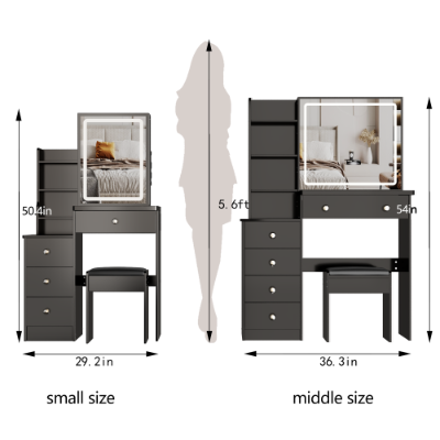29.2 small size left bedside cabinet makeup vanity table cushioned stool large sliding touch control tri color switching high
