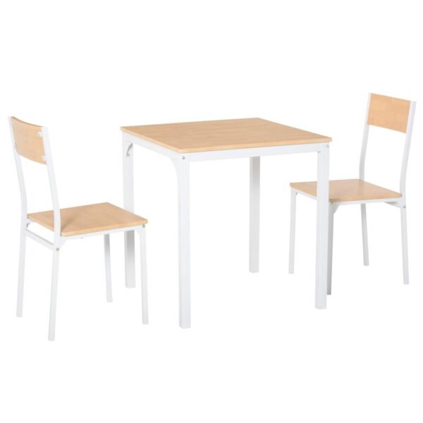 compact 3 piece dining set with wooden table and 2 oak chair seats metal frame for small dining spaces