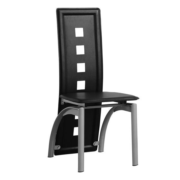 4pcs n201 pu leather dining chairs with long backrest square hollow decoration black cushion electroplating chair leg