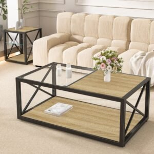 2025 trending two layer glass and mdf board coffee table with storage shelf, table for living room furniture