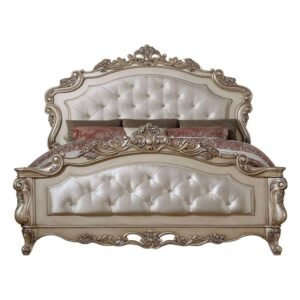 hms antiqued white queen tufted silk bed frame with nailhead trim minimalist french design double size with storage feature