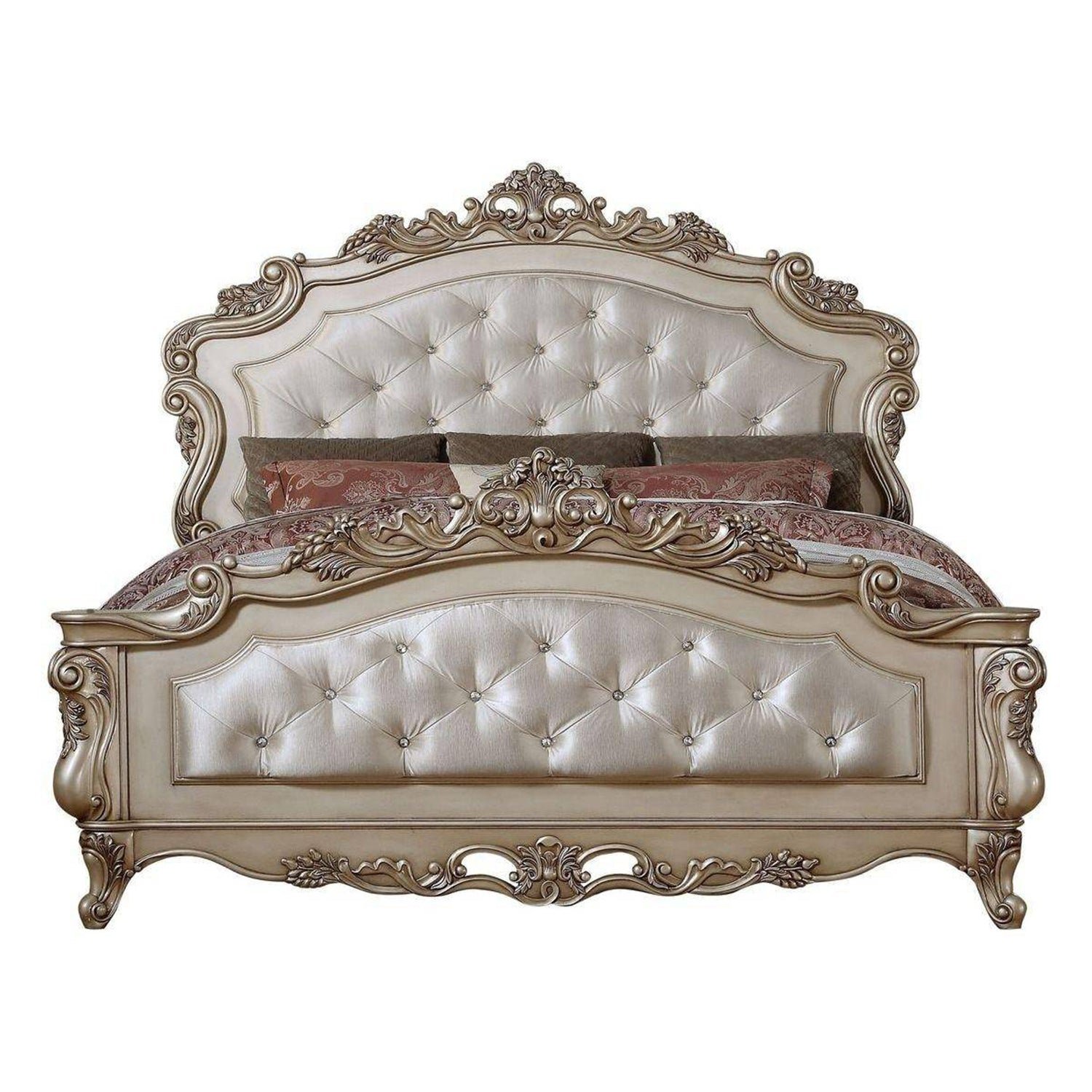 hms antiqued white queen tufted silk bed frame with nailhead trim minimalist french design double size with storage feature